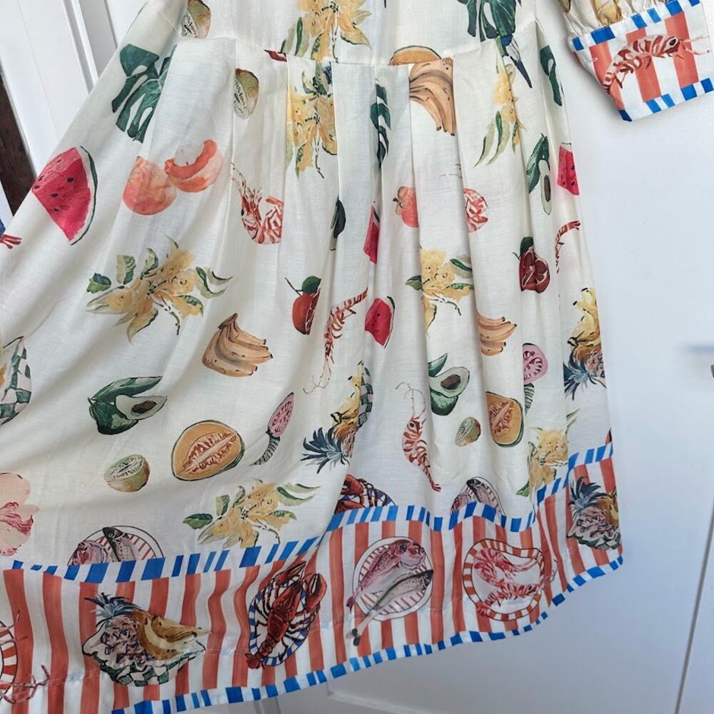 Buelah Fruit Print Midi Dress Button Front Tie Waist Size L - Picture 12 of 16